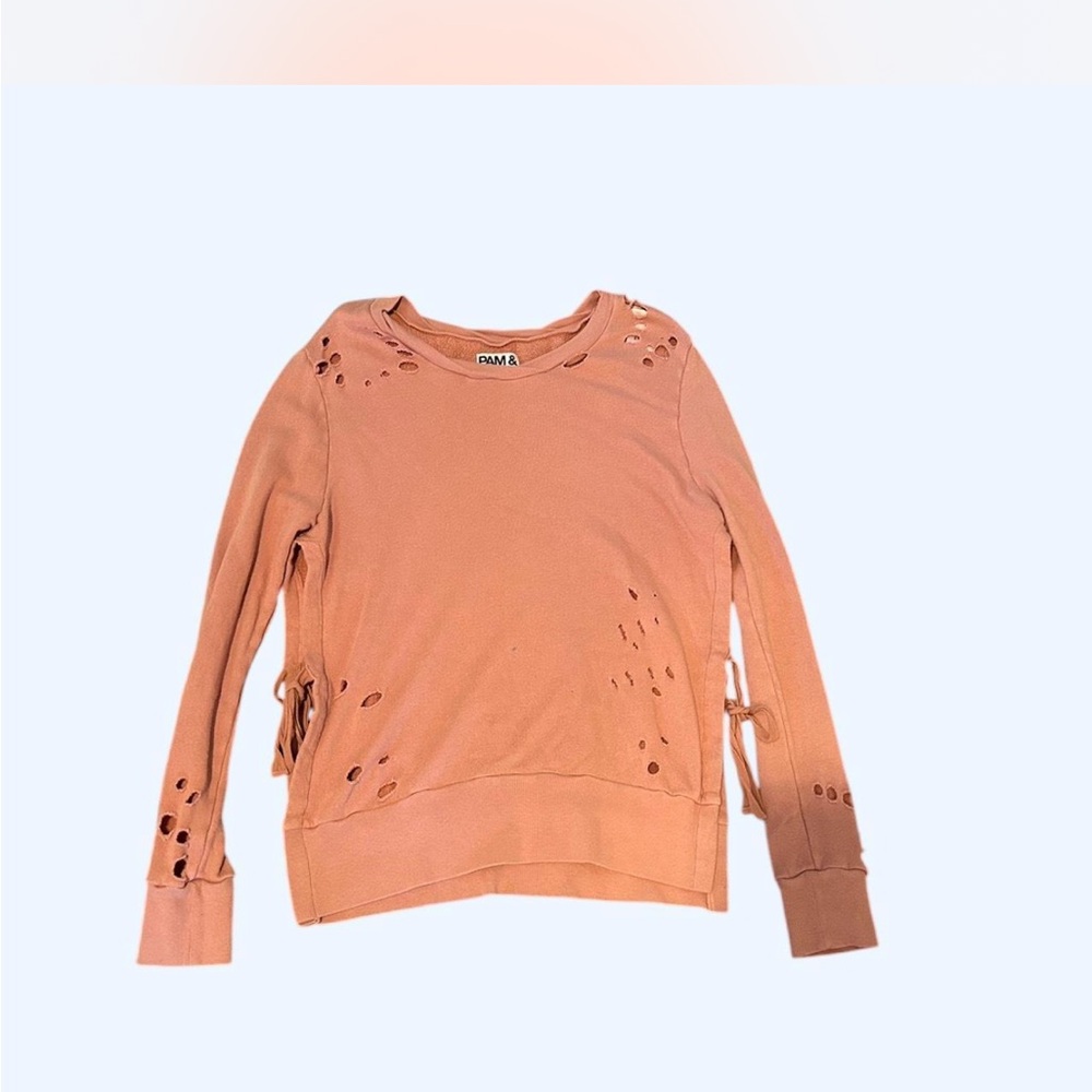 Pam & Gela Distressed Pink Sweatshirt